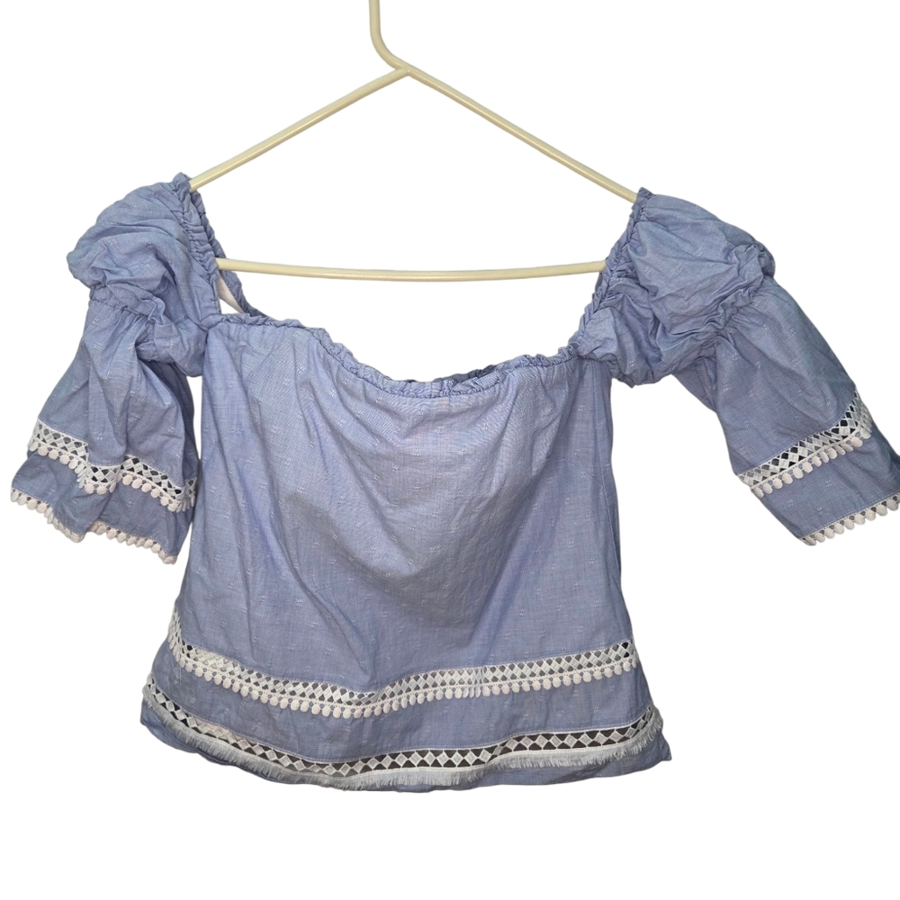 White House Black Market Blue White Off The Shoulder Top Blouse Size 6